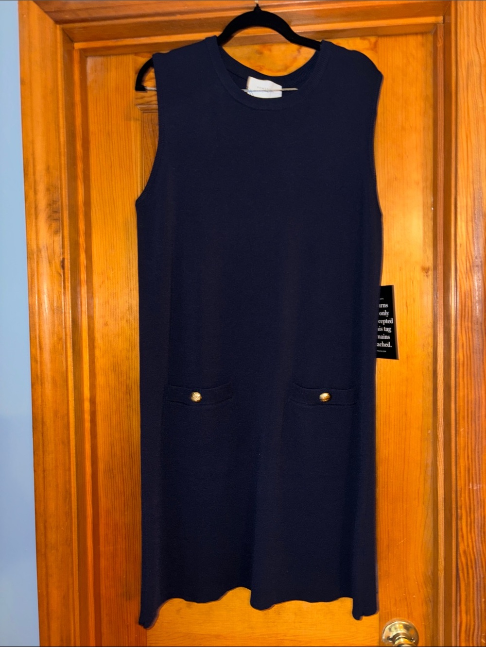 Tuckernuck Pomander Place Navy Sleeveless Midi Shift with Gold Buttons